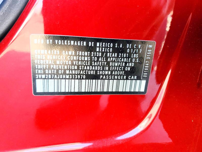 65370476 :رقم المزاد ، 3VW2B7AJ8HM313970 vin ، 2017 Volkswagen Jetta مزاد بيع