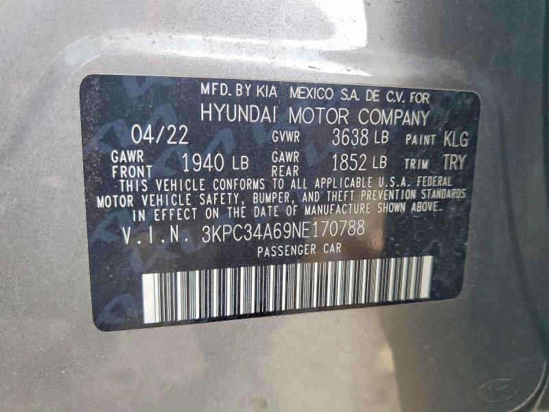 Aukcja sprzedaży 2022 Hyundai Accent, vin: 3KPC34A69NE170788, numer aukcji: 67163716