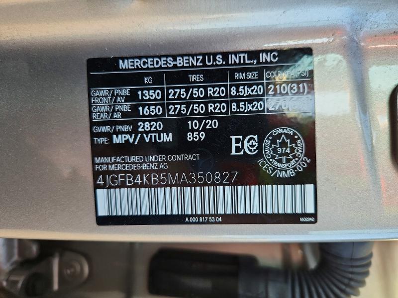 66782456 :رقم المزاد ، 4JGFB4KB5MA350827 vin ، 2021 Mercedes-benz Gle مزاد بيع