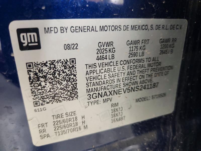 Aukcja sprzedaży 2022 Chevrolet Equinox, vin: 3GNAXNEV5NS241187, numer aukcji: 65402106