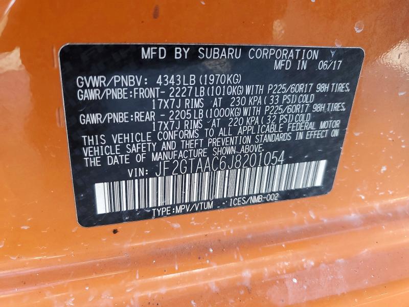 2018 Subaru Crosstrek მანქანა იყიდება აუქციონზე, vin: JF2GTAAC6J8201054, აუქციონის ნომერი: 66500896