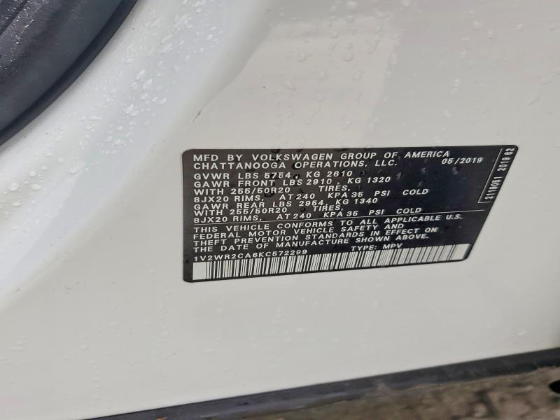 2019 Volkswagen Atlas მანქანა იყიდება აუქციონზე, vin: 1V2WR2CA6KC572299, აუქციონის ნომერი: 63401466