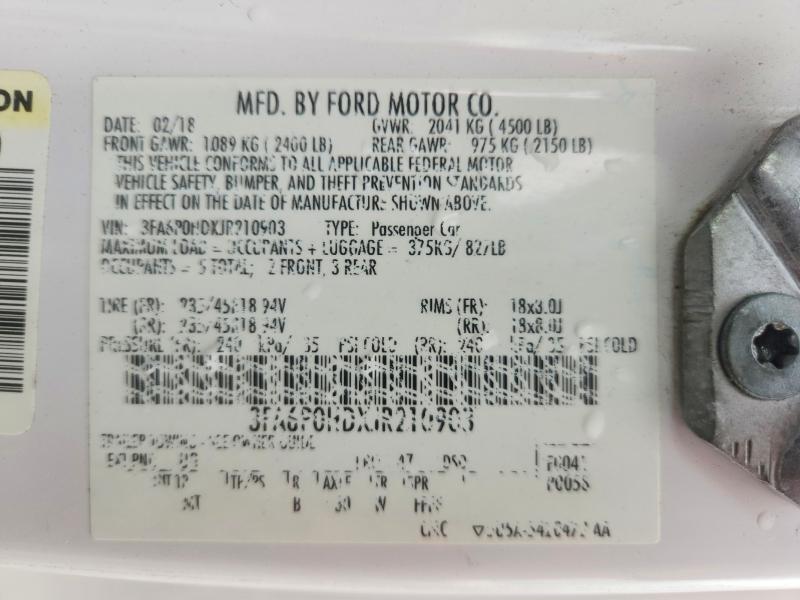 2018 Ford Fusion მანქანა იყიდება აუქციონზე, vin: 3FA6P0HDXJR210903, აუქციონის ნომერი: 64933636