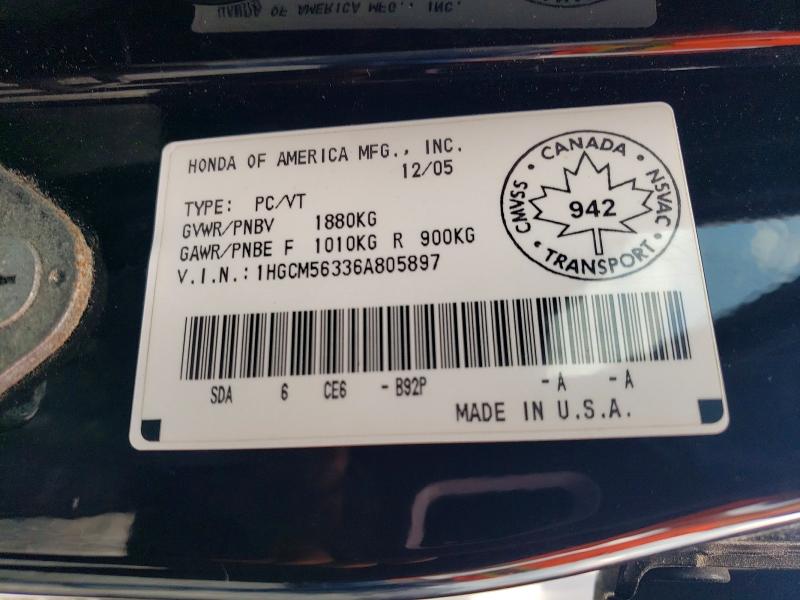 Aukcja sprzedaży 2006 Honda Accord, vin: 1HGCM56336A805897, numer aukcji: 64444016
