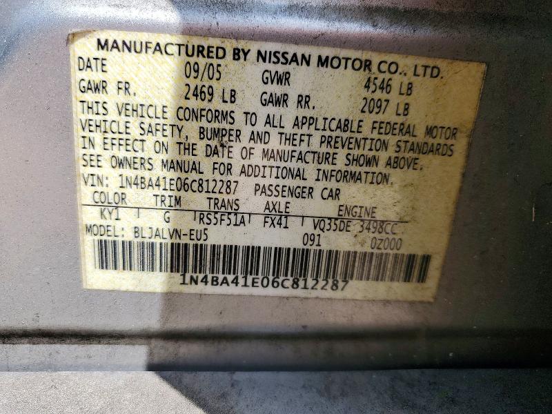 Aukcja sprzedaży 2006 Nissan Maxima, vin: 1N4BA41E06C812287, numer aukcji: 67169506