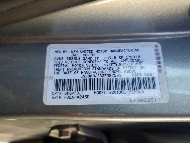 Продажа на аукционе авто 2003 Toyota Corolla, vin: 1NXBR32E83Z087289, номер лота: 63444936