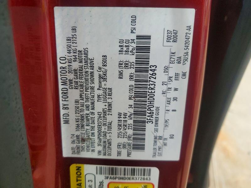 63952986 :رقم المزاد ، 3FA6P0HD0ER372643 vin ، 2014 Ford Fusion مزاد بيع