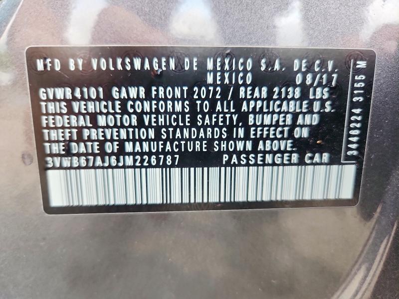 63056966 :رقم المزاد ، 3VWB67AJ6JM226787 vin ، 2018 Volkswagen Jetta مزاد بيع
