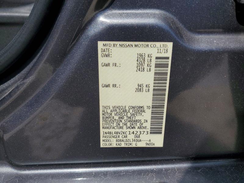 Продажа на аукционе авто 2019 Nissan Altima, vin: 1N4BL4BV2KC142373, номер лота: 63307276