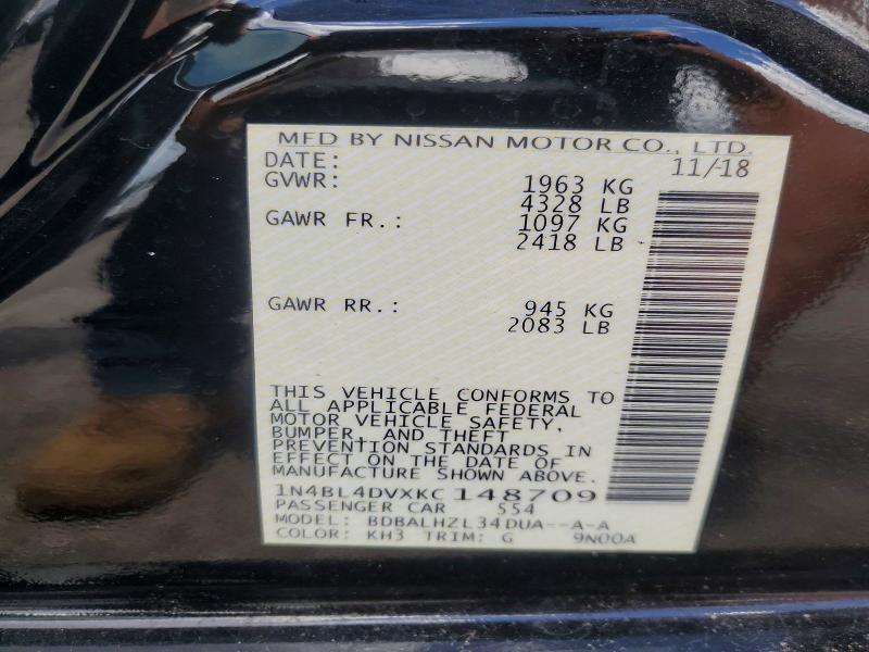 64272316 :رقم المزاد ، 1N4BL4DVXKC148709 vin ، 2019 Nissan Altima مزاد بيع