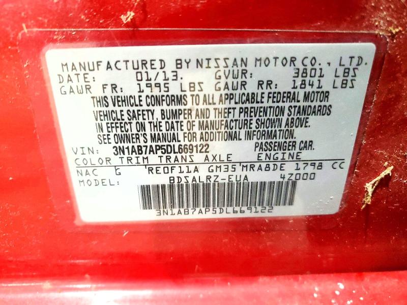 Aukcja sprzedaży 2013 Nissan Sentra, vin: 3N1AB7AP5DL669122, numer aukcji: 65157756