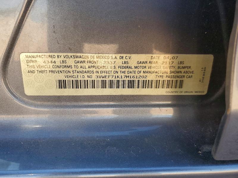 Продаж на аукціоні авто 2007 Volkswagen Jetta, vin: 3VWEF71K17M161202, номер лоту: 65757936