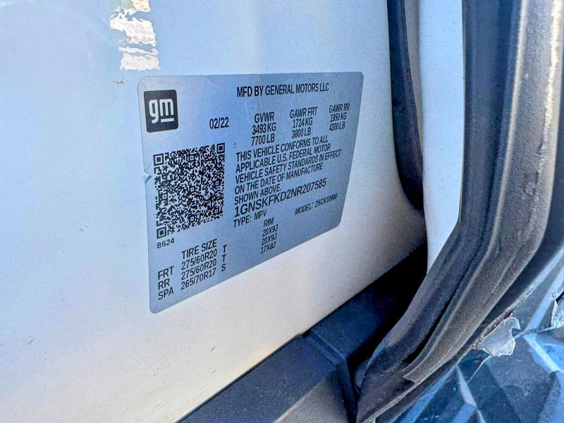 Продажа на аукционе авто 2022 Chevrolet Suburban, vin: 1GNSKFKD2NR207585, номер лота: 64506776