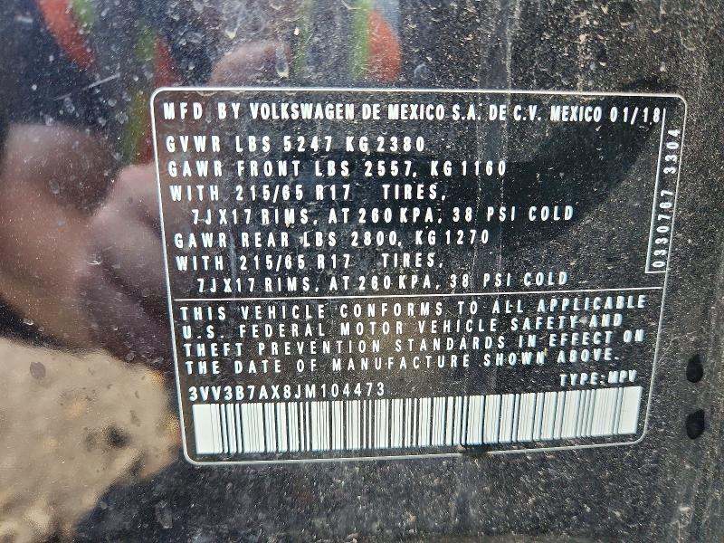 Продажа на аукционе авто 2018 Volkswagen Tiguan, vin: 3VV3B7AX8JM104473, номер лота: 65498686