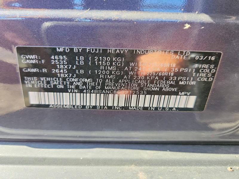 Aukcja sprzedaży 2016 Subaru Outback, vin: 4S4BSANC8G3312535, numer aukcji: 63665266