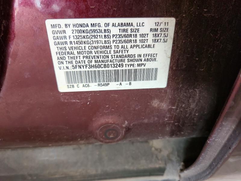 Aukcja sprzedaży 2012 Honda Pilot, vin: 5FNYF3H60CB013249, numer aukcji: 63911206