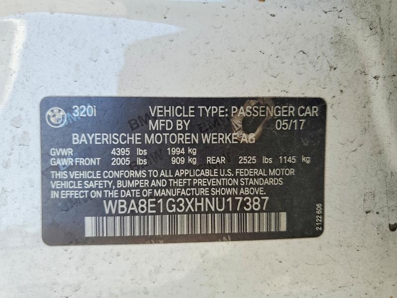 Продаж на аукціоні авто 2017 Bmw 320, vin: WBA8E1G3XHNU17387, номер лоту: 64374836