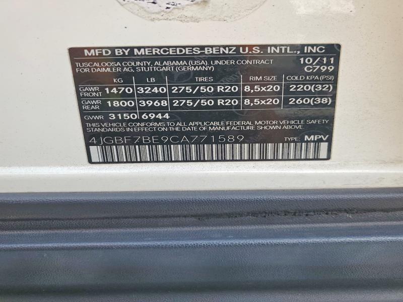 Aukcja sprzedaży 2012 Mercedes-benz Gl, vin: 4JGBF7BE9CA771589, numer aukcji: 66418116