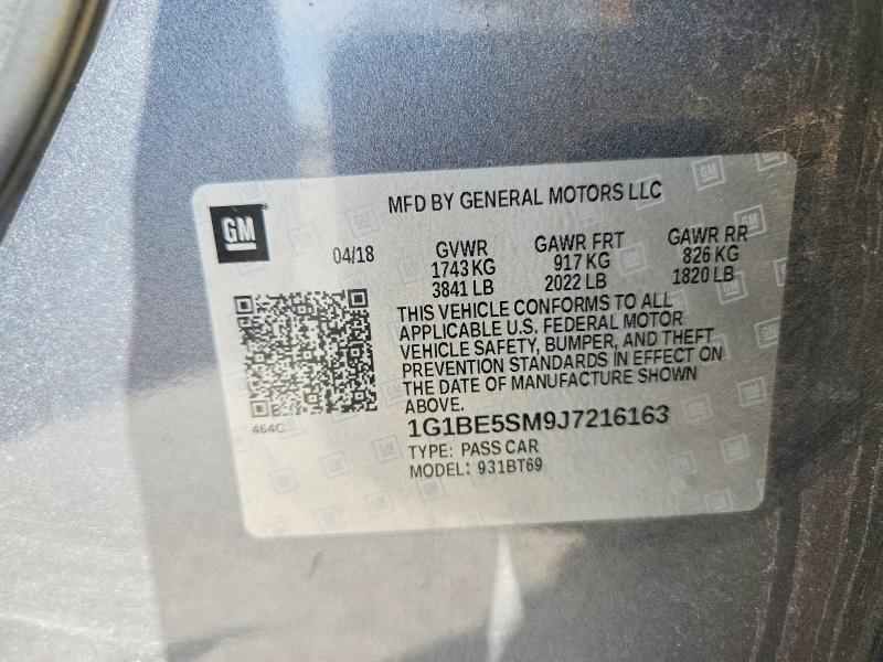 64148186 :رقم المزاد ، 1G1BE5SM9J7216163 vin ، 2018 Chevrolet Cruze مزاد بيع