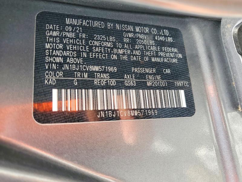 2021 Nissan Rogue Sport მანქანა იყიდება აუქციონზე, vin: JN1BJ1CV8MW571969, აუქციონის ნომერი: 65450456
