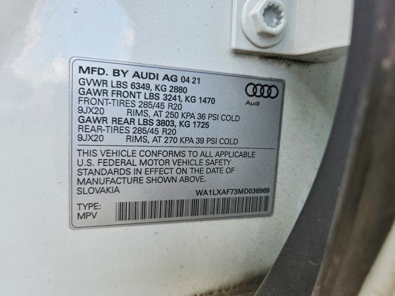 Продажа на аукционе авто 2021 Audi Q7, vin: WA1LXAF73MD036969, номер лота: 63930636