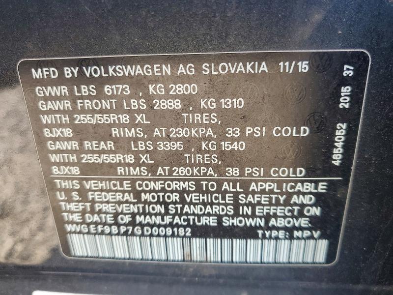 Продаж на аукціоні авто 2016 Volkswagen Touareg, vin: WVGEF9BP7GD009182, номер лоту: 66438316