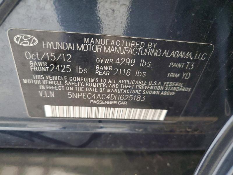 Aukcja sprzedaży 2013 Hyundai Sonata, vin: 5NPEC4AC4DH625183, numer aukcji: 65896156