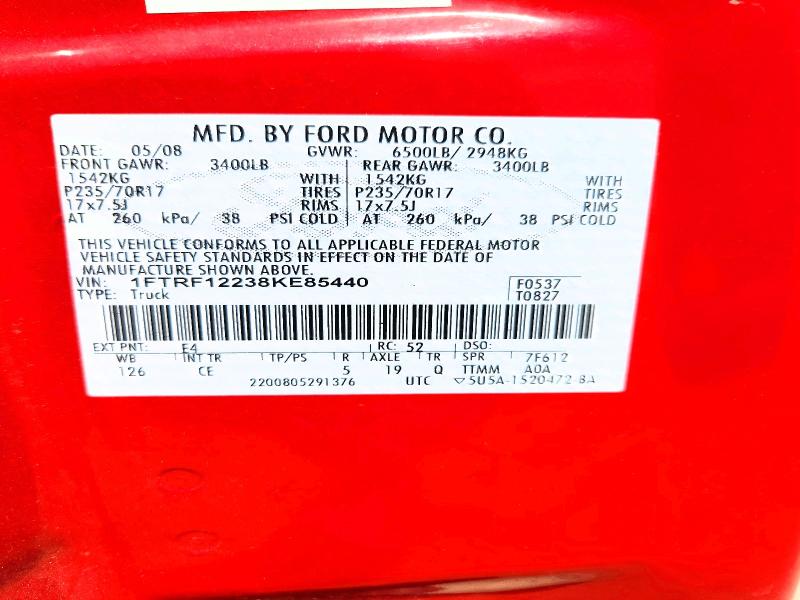 Продажа на аукционе авто 2008 Ford F150, vin: 1FTRF12238KE85440, номер лота: 65257166