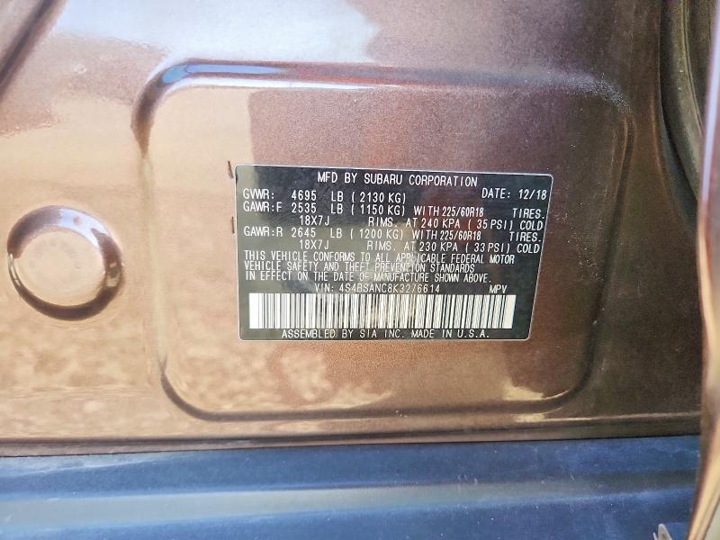 Aukcja sprzedaży 2019 Subaru Outback, vin: 4S4BSANC8K3276614, numer aukcji: 67268946