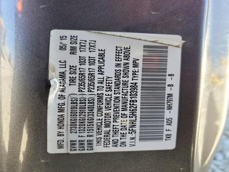 66759086 :رقم المزاد ، 5FNRL5H62FB103984 vin ، 2015 Honda Odyssey مزاد بيع