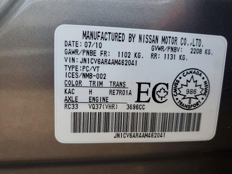 Aukcja sprzedaży 2010 Infiniti G37 Sedan, vin: JN1CV6AR4AM462041, numer aukcji: 64571516