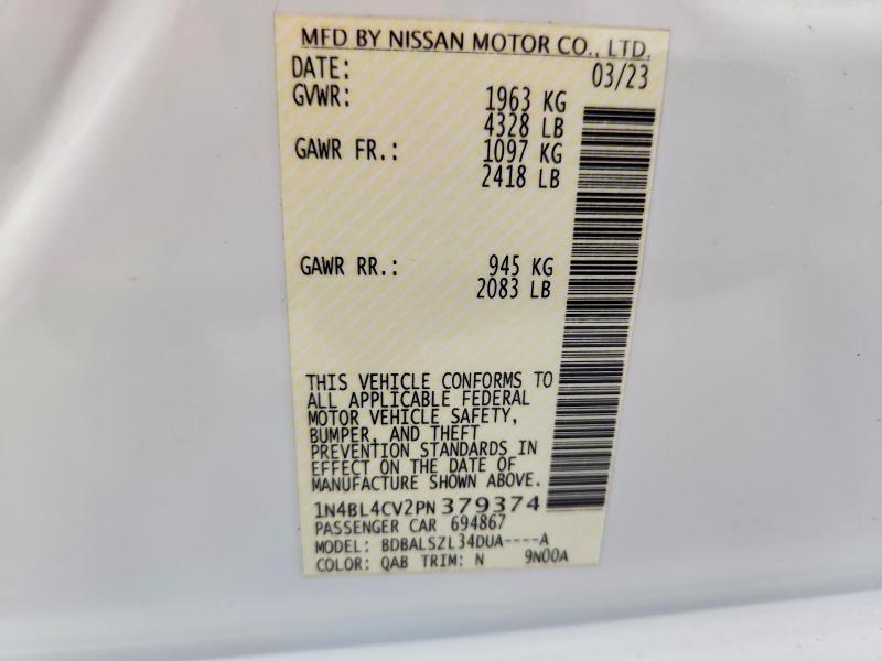 Aukcja sprzedaży 2023 Nissan Altima, vin: 1N4BL4CV2PN379374, numer aukcji: 65524186