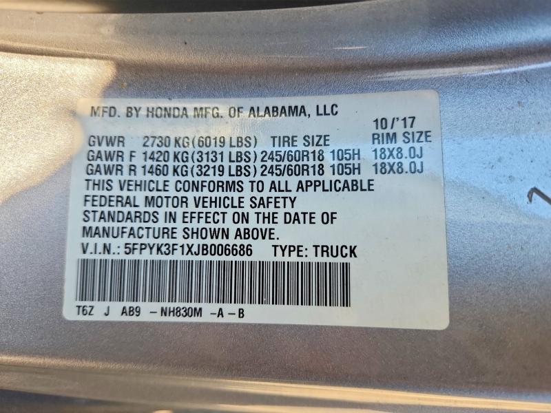 Продажа на аукционе авто 2018 Honda Ridgeline, vin: 5FPYK3F1XJB006686, номер лота: 64794656