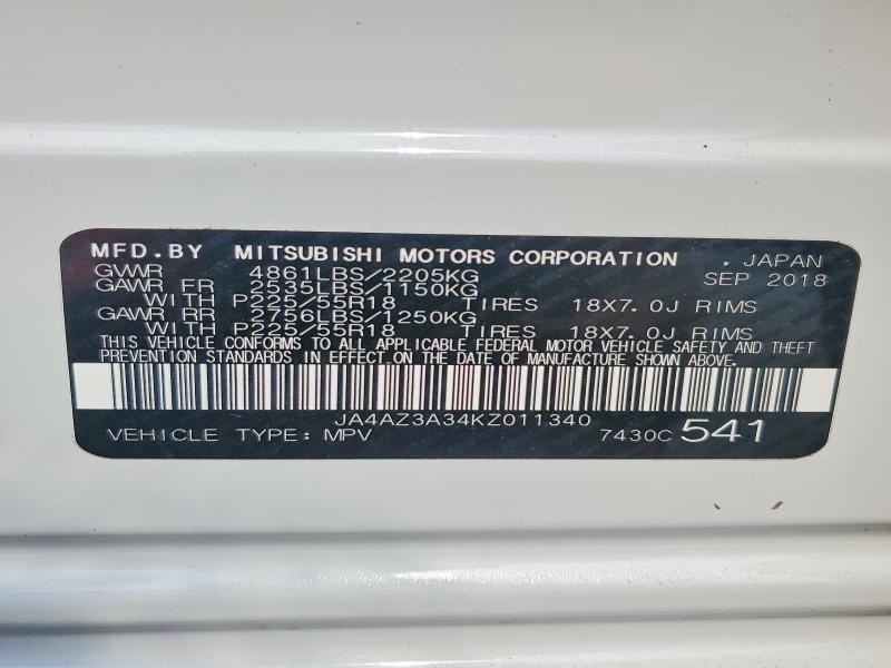 Aukcja sprzedaży 2019 Mitsubishi Outlander, vin: JA4AZ3A34KZ011340, numer aukcji: 64892976