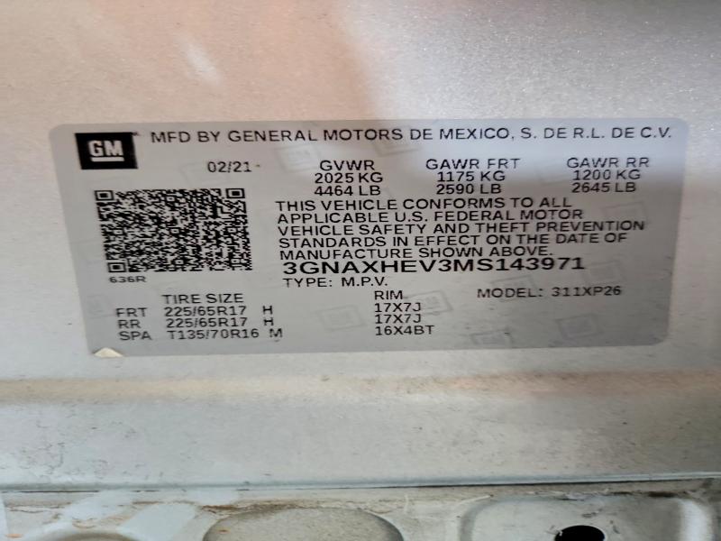 Продажа на аукционе авто 2021 Chevrolet Equinox, vin: 3GNAXHEV3MS143971, номер лота: 64430736