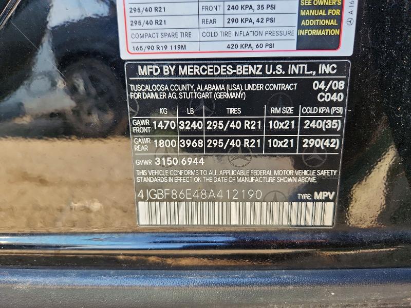 Aukcja sprzedaży 2008 Mercedes-benz Gl, vin: 4JGBF86E48A412190, numer aukcji: 65908116