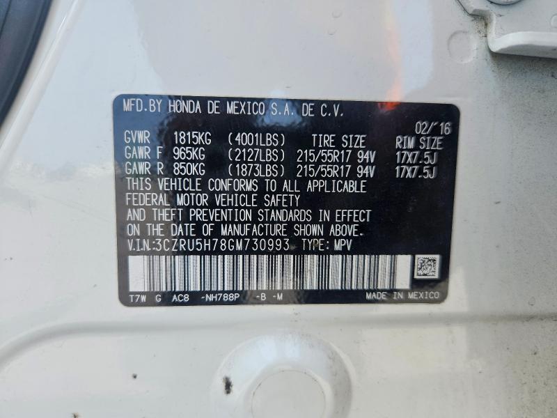 Aukcja sprzedaży 2016 Honda Hr-v, vin: 3CZRU5H78GM730993, numer aukcji: 64837216