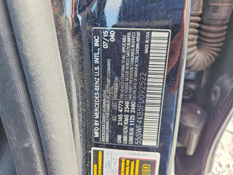 2015 Mercedes-benz C მანქანა იყიდება აუქციონზე, vin: 55SWF4KB5FU092522, აუქციონის ნომერი: 65347916