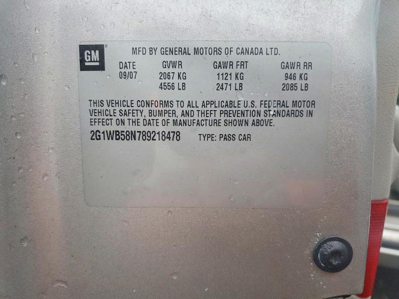 64154246 :رقم المزاد ، 2G1WB58N789218478 vin ، 2008 Chevrolet Impala مزاد بيع