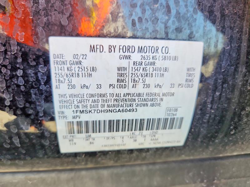 Продаж на аукціоні авто 2022 Ford Explorer, vin: 1FMSK7DH9NGA60493, номер лоту: 63433266