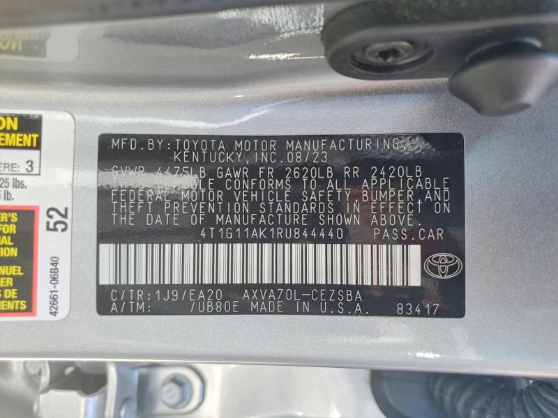 2024 Toyota Camry მანქანა იყიდება აუქციონზე, vin: 4T1G11AK1RU844440, აუქციონის ნომერი: 66293236