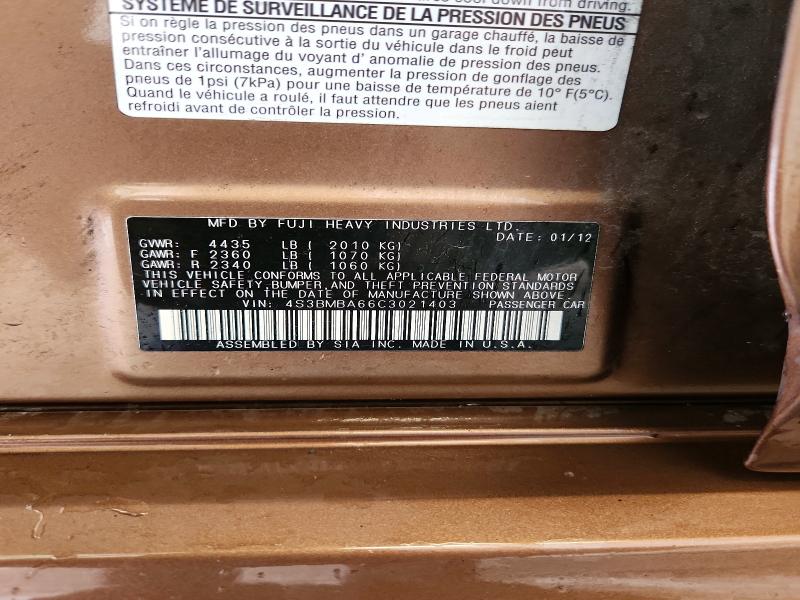 Aukcja sprzedaży 2012 Subaru Legacy, vin: 4S3BMBA66C3021403, numer aukcji: 65827096