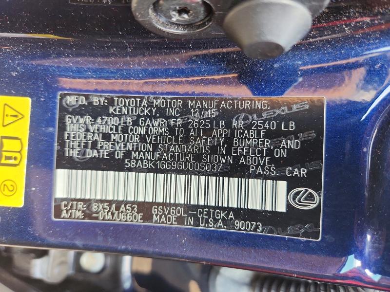 Продаж на аукціоні авто 2016 Lexus Es, vin: 58ABK1GG9GU005037, номер лоту: 63583646