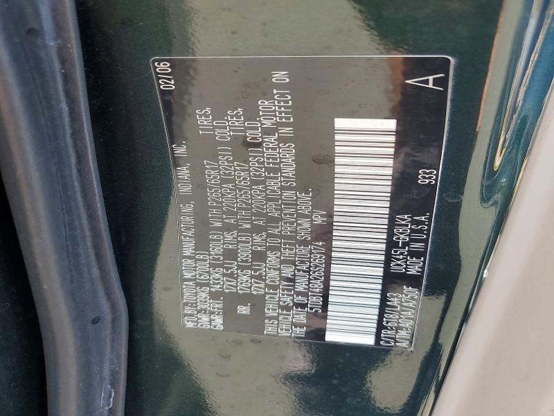 2006 Toyota Sequoia მანქანა იყიდება აუქციონზე, vin: 5TDBT48A26S269174, აუქციონის ნომერი: 64069356