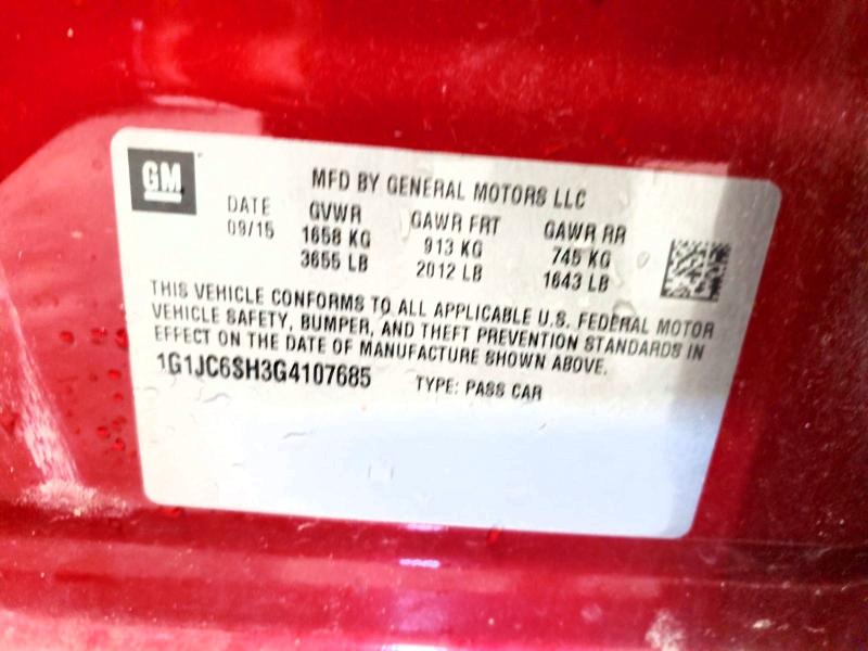 2016 Chevrolet Sonic მანქანა იყიდება აუქციონზე, vin: 1G1JC6SH3G4107685, აუქციონის ნომერი: 62422606