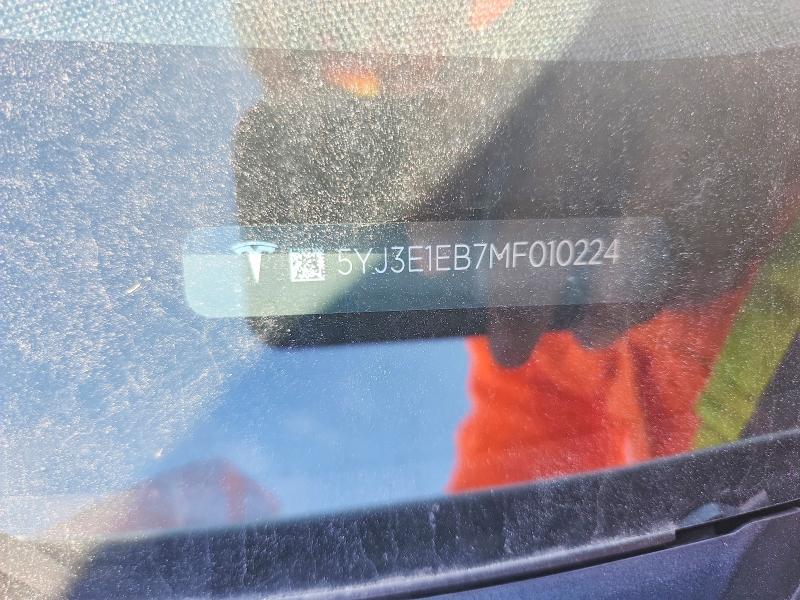 2021 Tesla Model 3 მანქანა იყიდება აუქციონზე, vin: 5YJ3E1EB7MF010224, აუქციონის ნომერი: 64622736