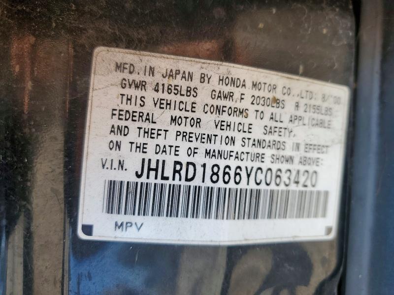 63915436 :رقم المزاد ، JHLRD1866YC063420 vin ، 2000 Honda Cr-v مزاد بيع