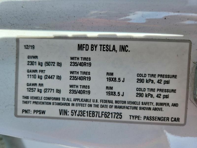 Aukcja sprzedaży 2020 Tesla Model 3, vin: 5YJ3E1EB7LF621725, numer aukcji: 66131926