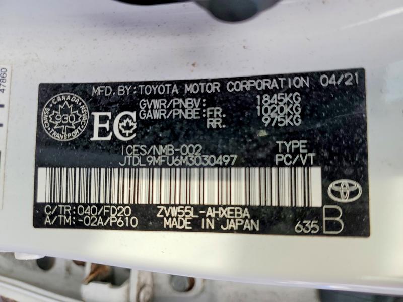 67258966 :رقم المزاد ، JTDL9MFU6M3030497 vin ، 2021 Toyota Prius مزاد بيع