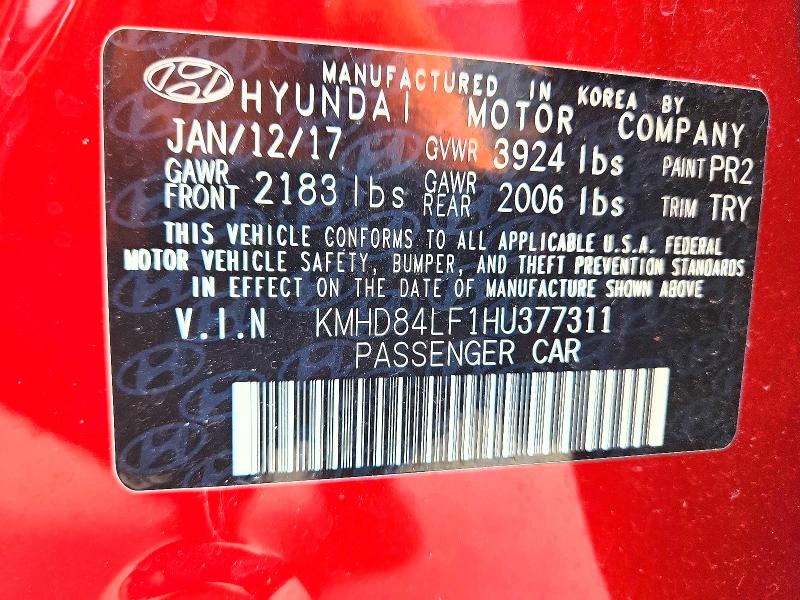 Продажа на аукционе авто 2017 Hyundai Elantra, vin: KMHD84LF1HU377311, номер лота: 64450736